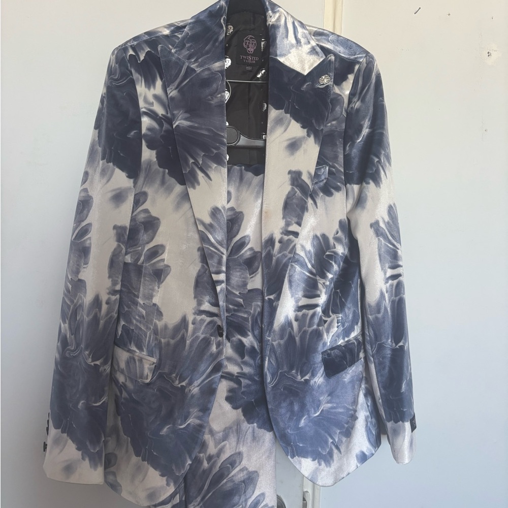 Twisted Tailor Blue and White Velvet Suit